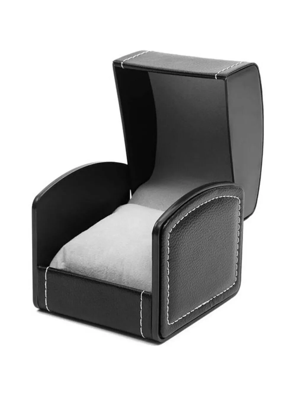 Black Faux Leather Watch Box Single Slot Case with Pillow Jewelry Display